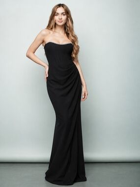 Emerald Sundae Strapless Black Evening Gown with Rhinestone Accent
